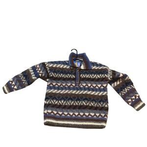 Vintage Newari Hand Knitted Colorful Striped Geometric Nepal Wool Cardigan Sz S